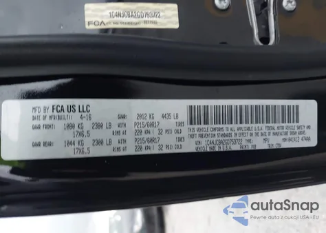 2016 Jeep Compass Sport z USA, uszkodzony, nr VIN 1C4NJCBA2GD753722